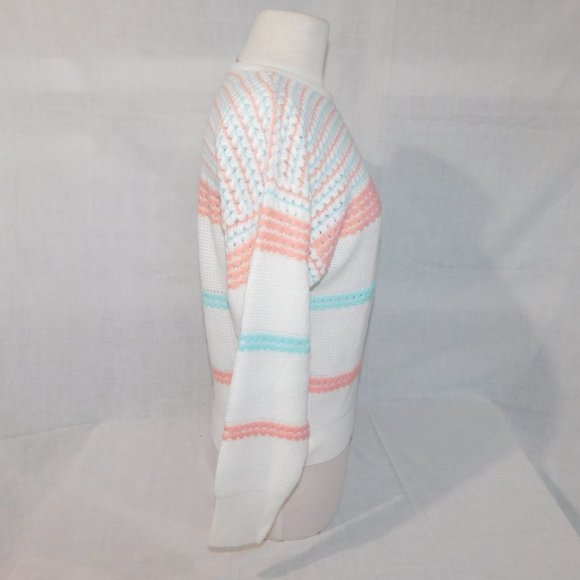 COPY - Vintage 80s Retro Les Tricots Femina Womens M Acrylic White Pink Blue Sw… - Picture 8 of 8